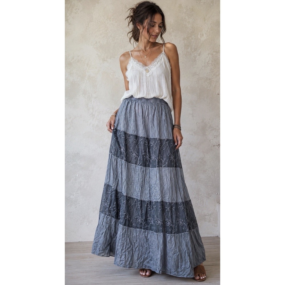 Cosmo Made in Italy Silk Blend Maxi Skirt Women's S Gray Boho Whimsigoth Flowy